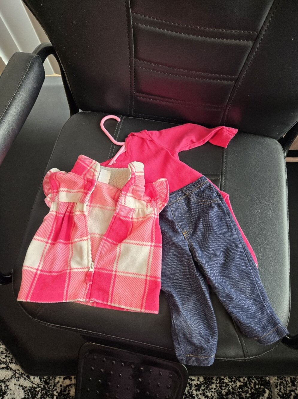 Carter's Pink Plaid Vest with Bright Pink Top And Jeggings 3 Pc. Set